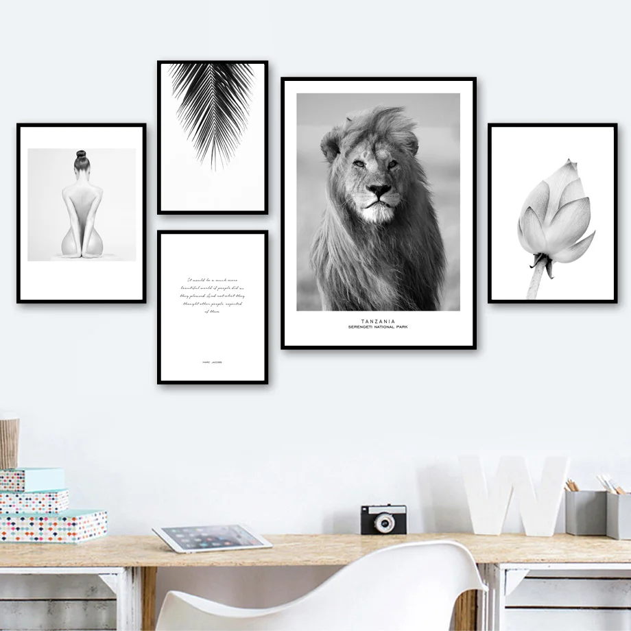 

Lion Girl Lotus Leaves Quotes Wall Art Canvas Painting Nordic Posters And Prints Landscape Wall Pictures For Living Room Decor