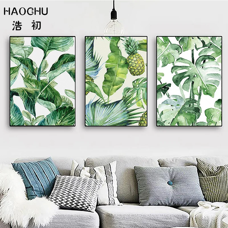 

HAOCHU Nordic Leaf Pineapple Art Poster Canvas Print Heart Wall Decoration Green Plant Unframed Painting Poster Home Decoration