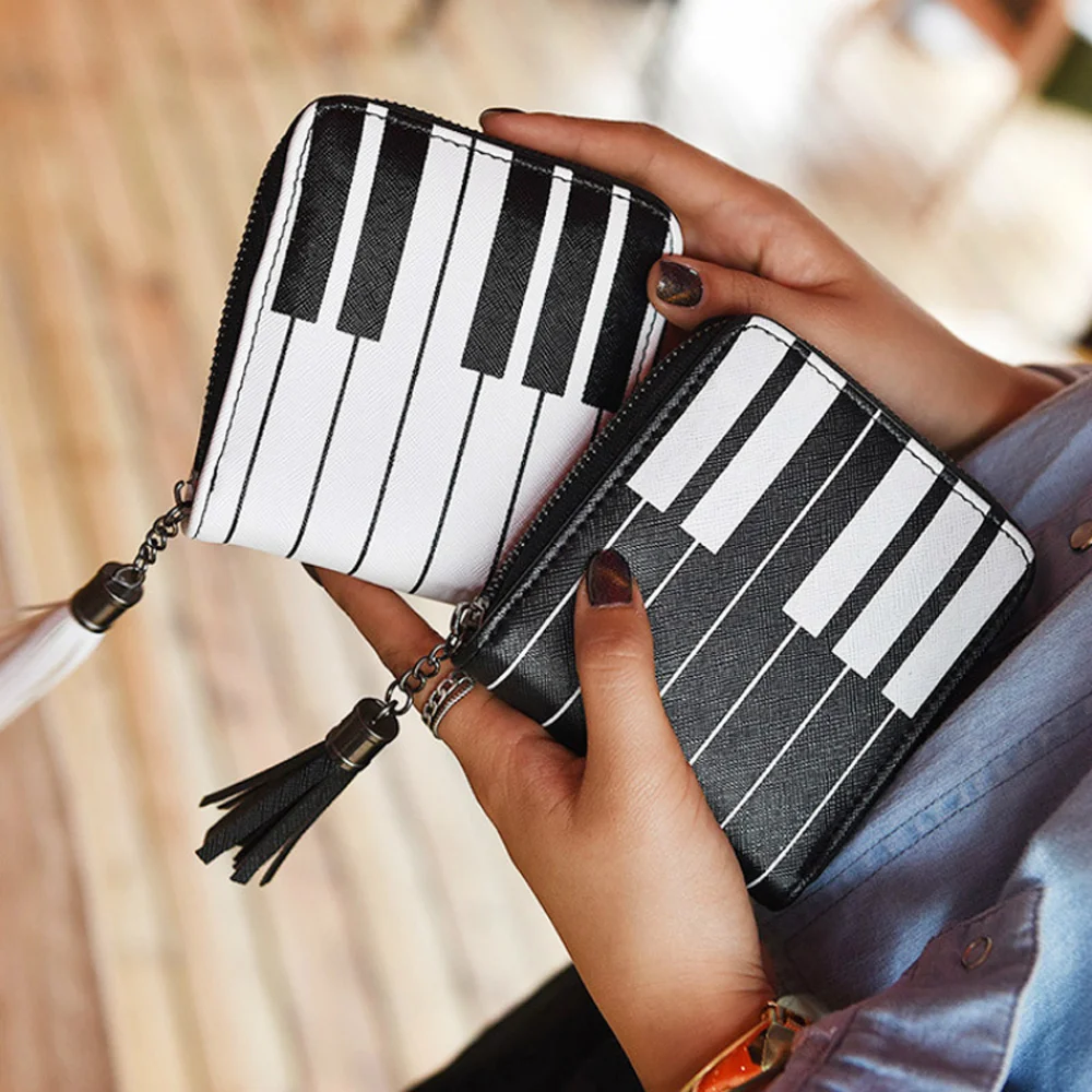 

Musical Piano Keyboard Women Purse Card Bag Creative Piano Pattern Pocket Money Bags Zip Small Short Wallet Cosmetic Bag N