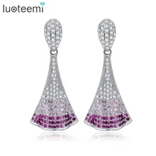 LUOTEEMI New Vintage Clear and Red Pink Gradient CZ Crystal Trendy Drop Earrings for Women Brincos Sector Wedding Dangle Jewelry