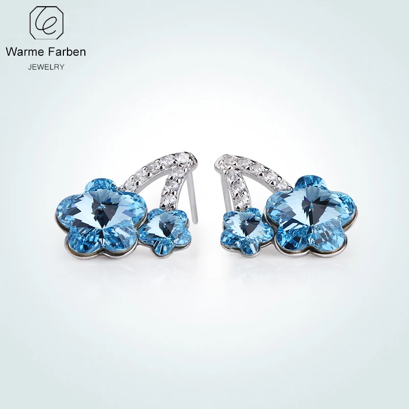 Серьги Warme Farben с кристаллами от Swarovski, женские 925 пробы серебряные серьги-гвоздики с цирконием и синими кристаллами