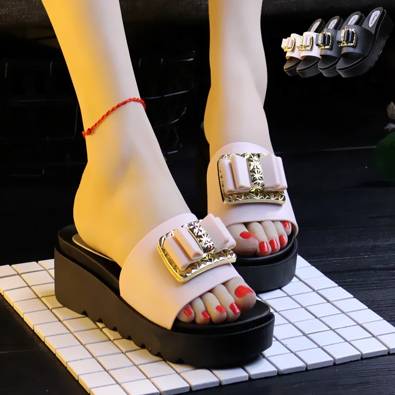 cartoon hat decoration platform sandals women bowtie gladiator sandalias summer wedges shoes woman high heels slippers slidey446