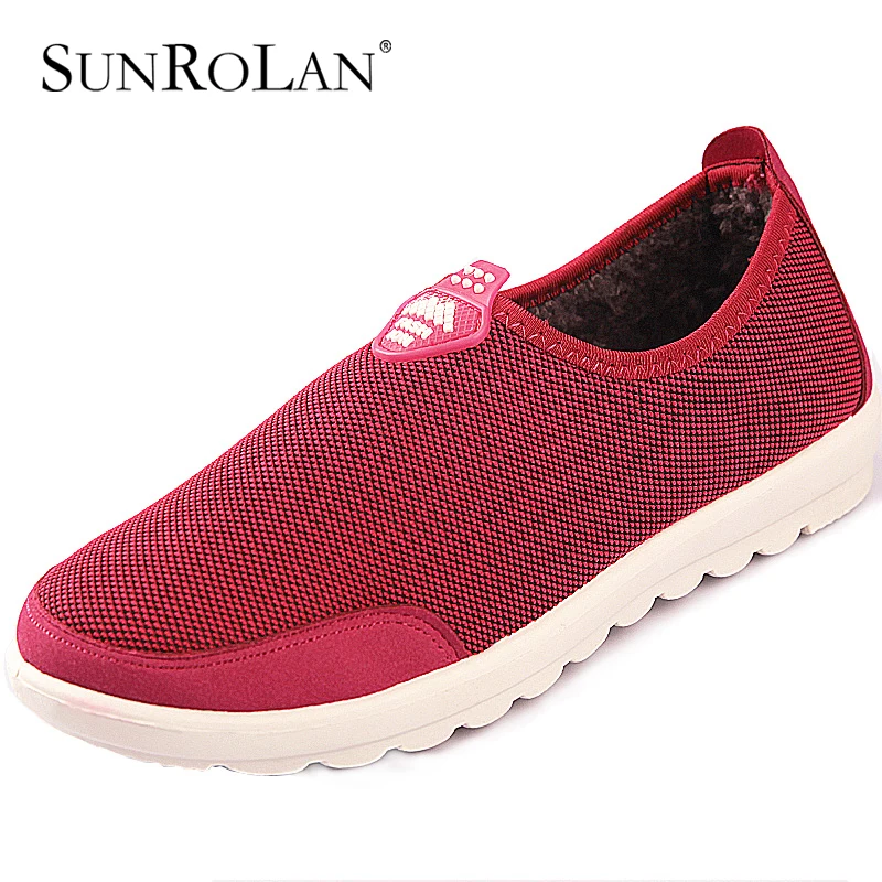 SUNROLAN Winter Cotton Padded Shoes Slip on Loafers Women's Plus Velvet