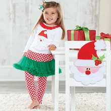Новое поступление, рождественская детская одежда, комплект из 2 предметов: футболка с длинными рукавами+ юбка-пачка с леггинсами/милый костюм для девочки