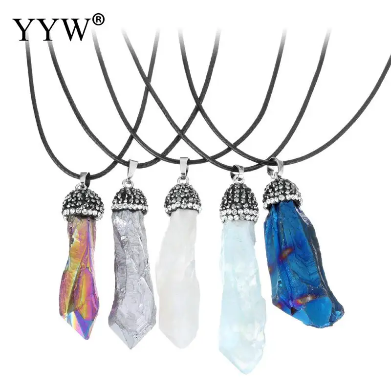 Natural Quartz Gem Stones Charms Pendants Necklace Nuggets Silver