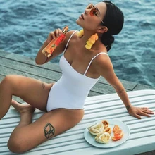 Пикантные с открытыми плечами белый одна деталь Купальник для женщин Монокини Черный Trikini Корректирующие боди для стринги купальники