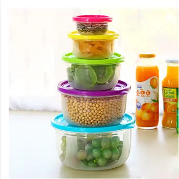 

5-in-1 Food Container Environmently Food Grade Plastic Bento Fresh-Keeping Box Fridge Multi Capacity Save Space 5pcs/Lot