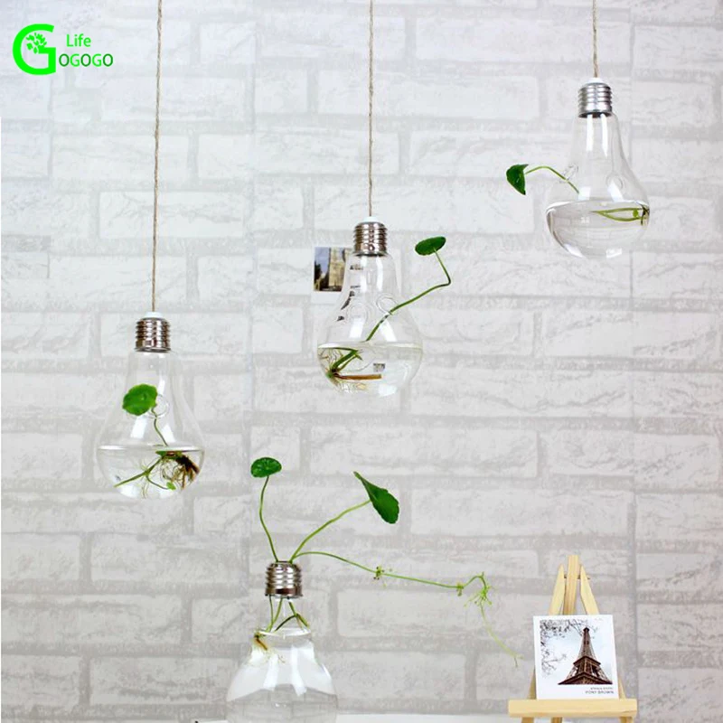 

1PCS Light Bulb Shape Glass Hydroponic Plant Container Pot Fish Tank Micro landscape DIY Flowers Hanging Home Decor Accesories