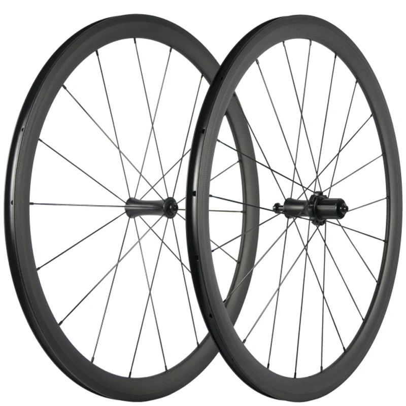 A Pair Full Carbon Road Bike Wheels 38mm Clincher 23mm Width 3K Weave Bicycle Wheelset With