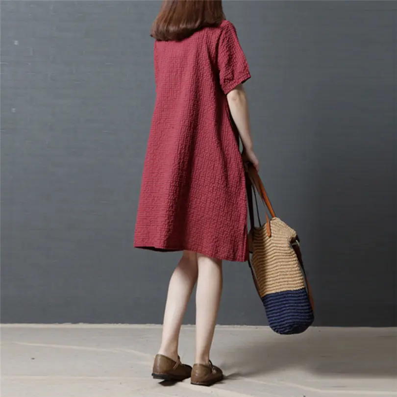 New Fashion Women Girls Summer  Patchwork Short Sleeve Beach O-Neck Loose Sweet Dress Casual Daily dress #5F09 (8)