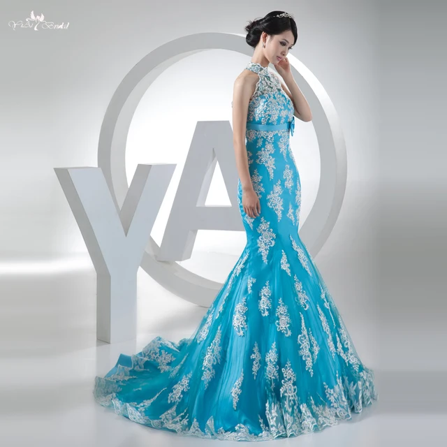 Turquoise and White Wedding Dress