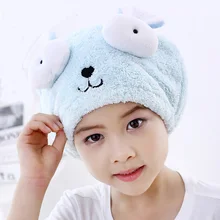 Фотография Cute Bath Towel Hair Dry Hat Shower Cap Strong Absorbing Drying Long - Velvet Ultra -Soft Children 