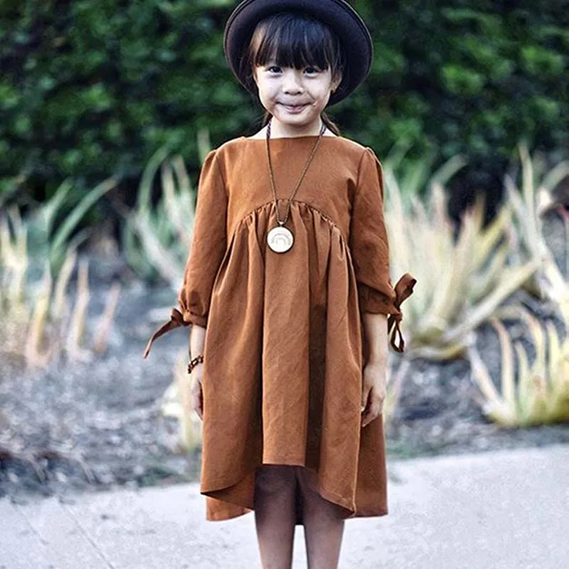 

Baby Girl Dresses New 2019 Summer Baby Toddler 1-6Yrs Baby Girls Dress Solid color dress baby Bow sleeve Pleated dress