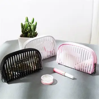 

3 Colors Make Up Organizer Bag Toiletry Bathing Storage Bag Waterproof Striped Transparent PVC Zipper Travel Cosmetic Bag