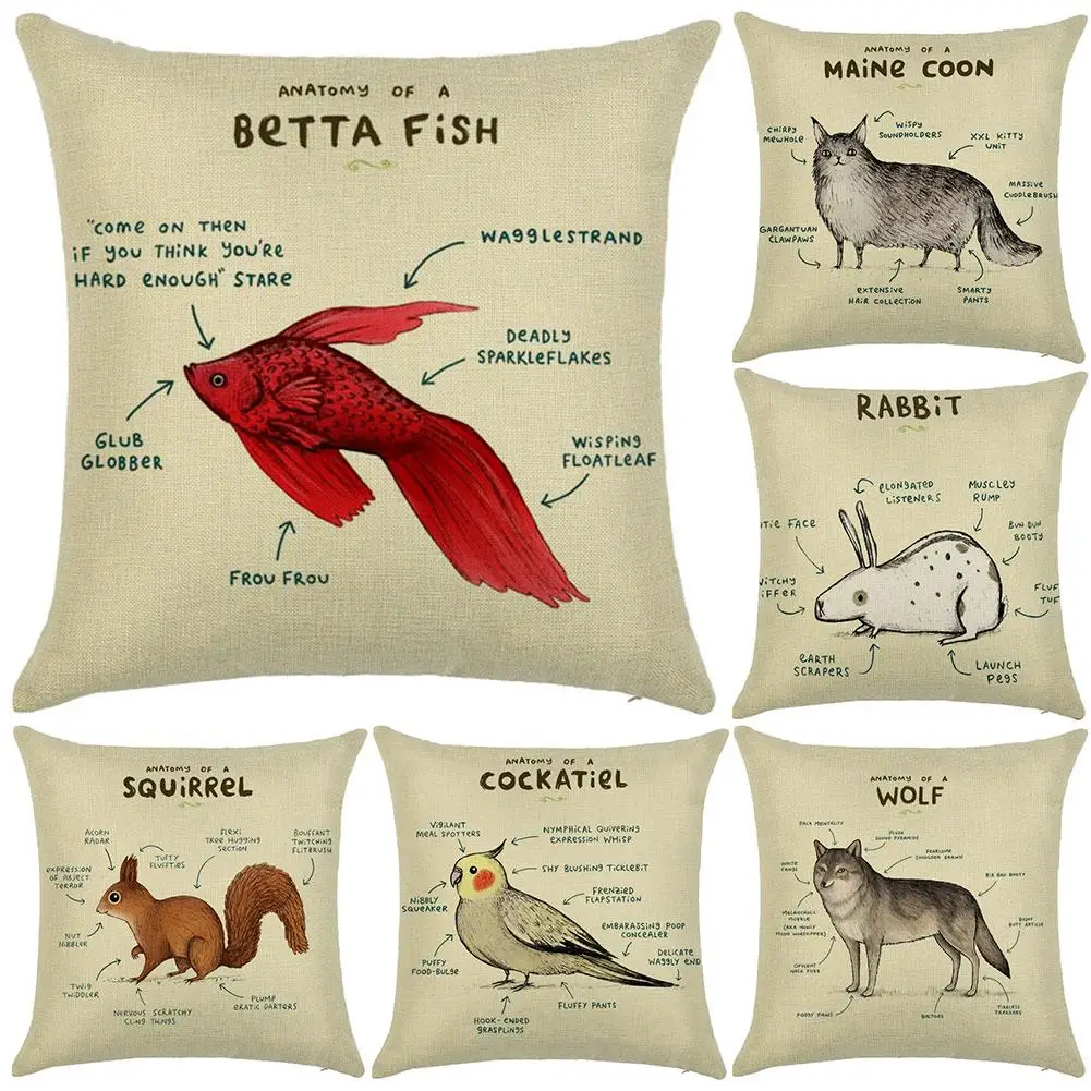 

45# Creative Animal Anatomy Map Throw Pillow Protector Case Cushion Cover Bedding Articles Home Decor
