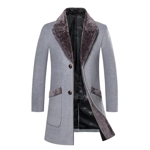 Новинка, осень и зима, высокое качество, Мужская Повседневная ветровка, мужское длинное зимнее пальто, большой размер, мужское деловое тонкое шерстяное пальто - Цвет: Light Grey