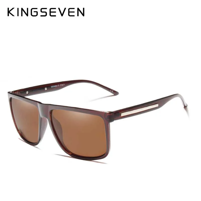 KINGSEVEN BRAND DESIGN Sunglasses Men Male Polarized Sunglasses Driving Vintage TR90 Square Frame Goggles Gafas UV400 - Цвет линз: brown