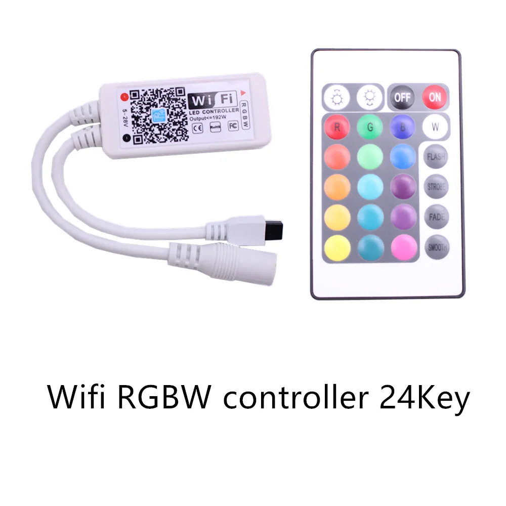 DC 5V 12V 24V Mini WiFi светодиодный RGB / RGBW контроллер iOS Android APP 24Key ИК пульт дистанционного