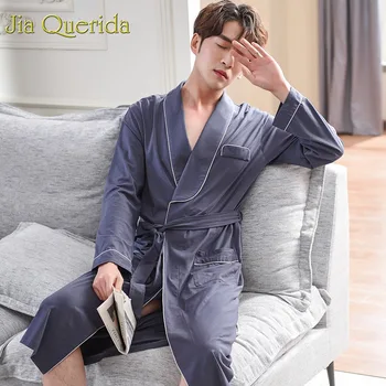

J&Q Bath Robe Male 2019 New 100% Cotton Robe Men Solid Mens Kimono Men and Women Matching Couple Bathrobes Bathing Gown Men Robe