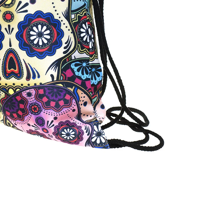 Skull Drawstring Storage Bags 3D Printed Oxford Backpack Travel Flowers Storage Organizer Tablets Cosmetic Luggage Organizer (3)