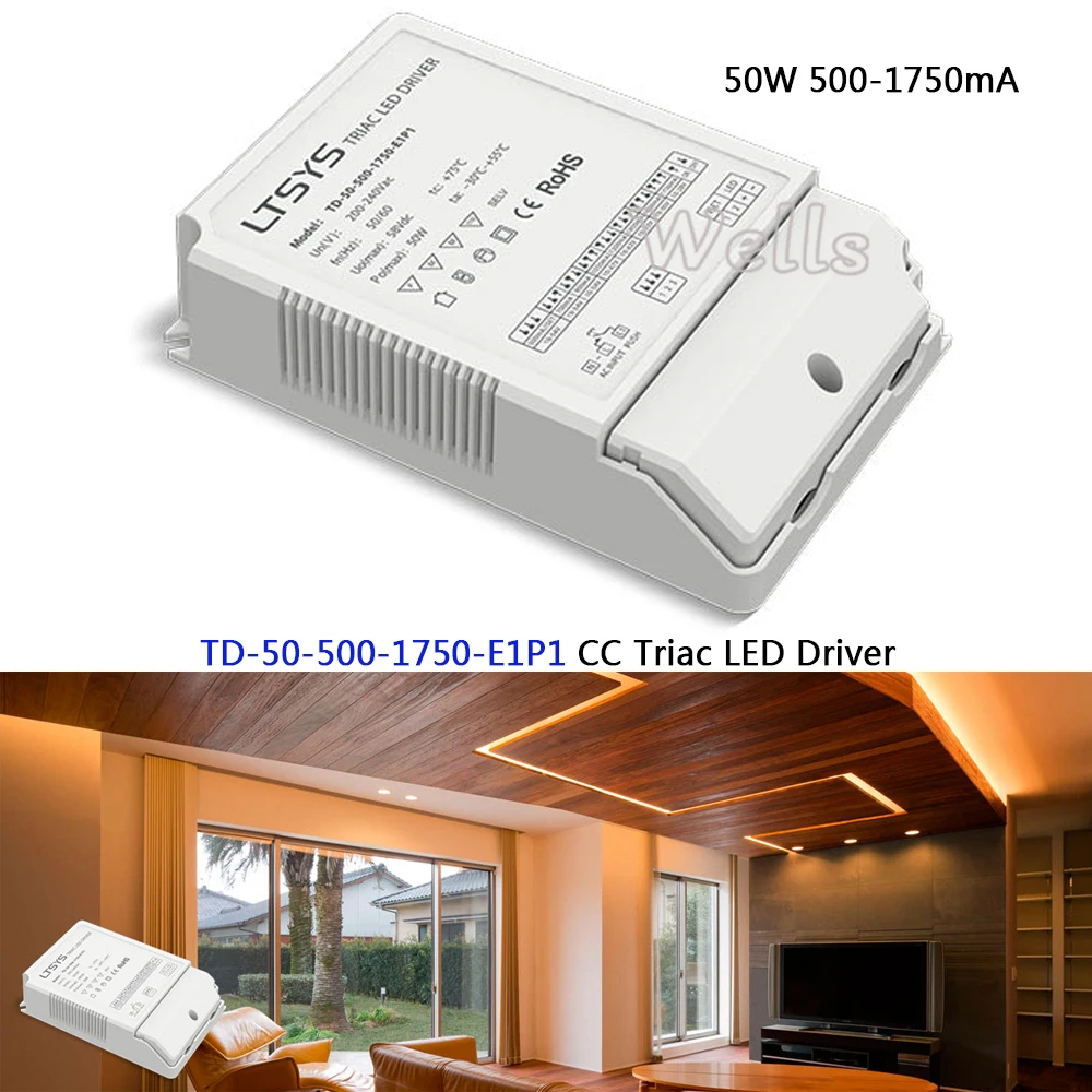 

TD-50-500-1750-E1P1;New intelligent Triac Dimmable LED Driver; 500-1750mA 50W 200-240VAC Input CC Triac Driver