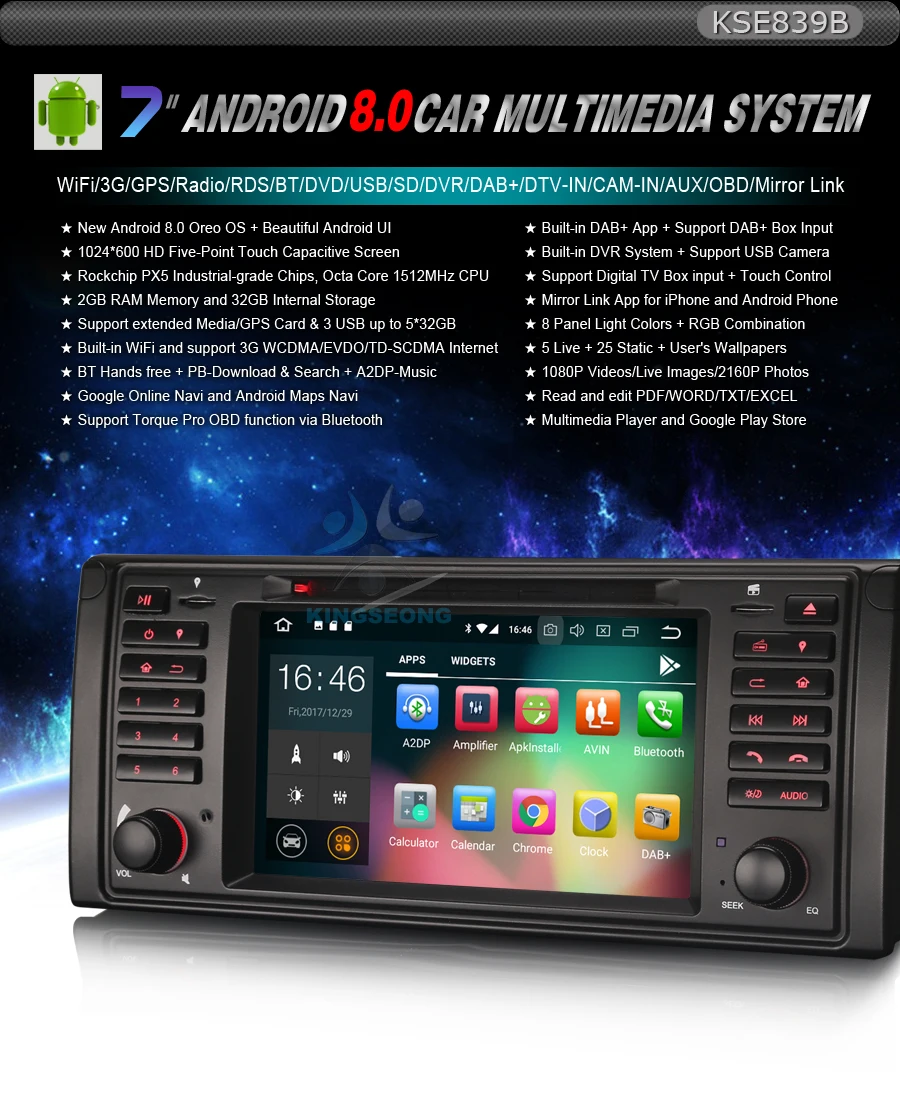 Best 8-Core Android 8.0 CD Head Unit GPS RDS Sat Navi DAB+ Radio BT WiFi 3G OBD DTV-IN CAM-IN Car DVD player FOR BMW E39 X5 E53 M5 0
