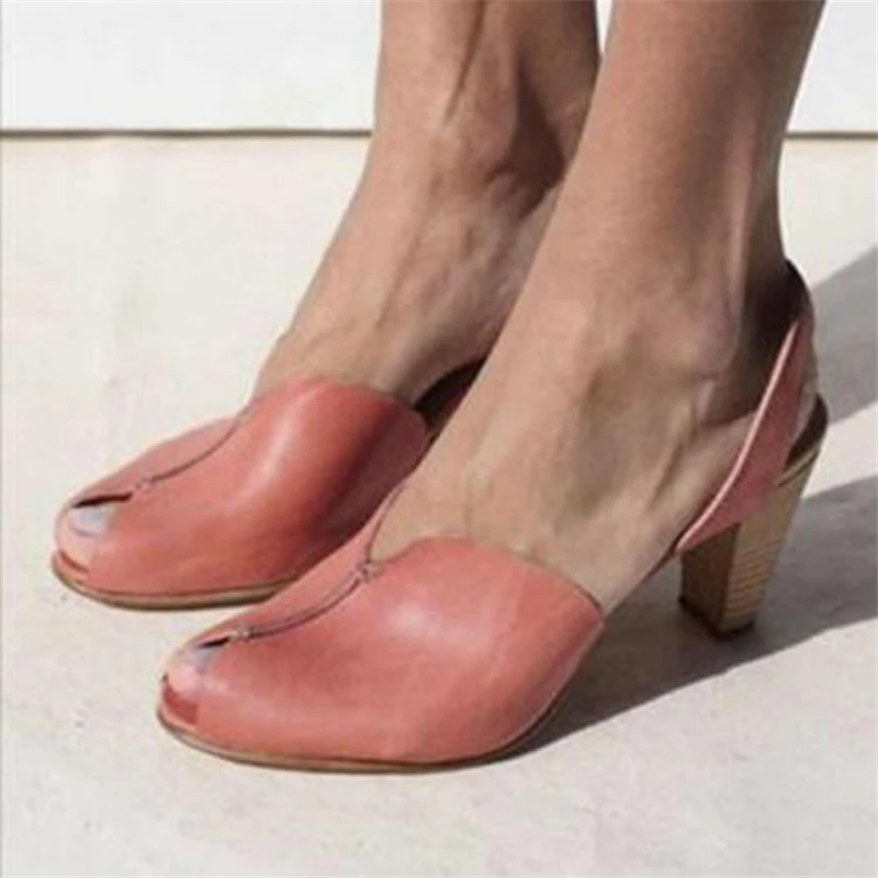 

Torridity Leather Slip on Deep Toe Thick Heel Outside Party Shoes Sandalia 2019 Fashion Women's Pumps Shallow Mouth Shoes