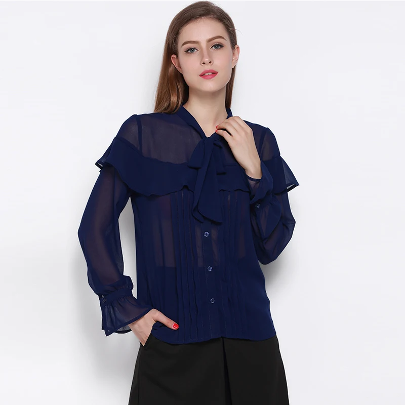 MAYA ASOS 2017 Blue Office Sheer Chiffon Blouse Shirt