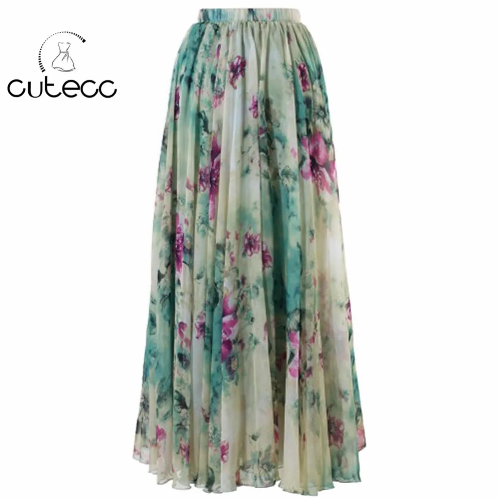 Kafeimali Womens Flowy Summer Casual Floral Bohemian Chiffon Long Maxi Skirt