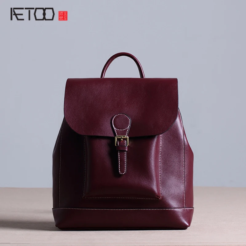 

BJYL New fashion leather backpack female shoulder bag leather Korean street fashion simple leisure travel bag