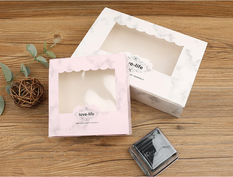 10pcs Candy Box With Window White&Pink Marbling Wedding Gift Box Mooncake Cookie Party Gift Cake Jewelry Packaging Box