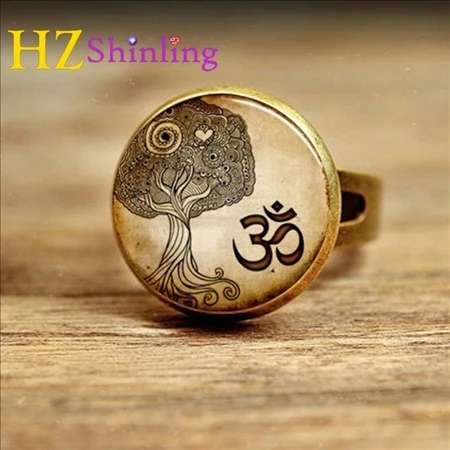Стиль ювелирные изделия Йога кольцо Ом Фиолетовый цветок кольца буддистский символ ом дзен арт кольцо регулируемое кольцо для женщин - Цвет основного камня: 5