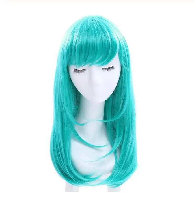 

yu Wig Dragon Ball Bulma Medium Long Straight Bangs Green Cosplay Wig Party Hair Wigs free shipping