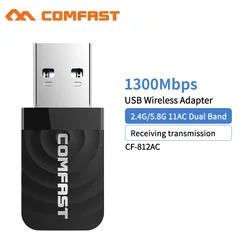 Placa de rede wi fi 1300mbps, usb 802.11, adaptador ac dual band 2.4 ghz/5.8 ghz sem fio para windows xp/vista 7/8/10 mac