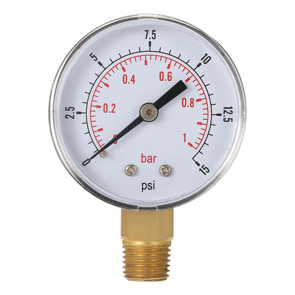 

50mm 0~15psi 0~1bar Pool Filter Water Pressure Dial Hydraulic Pressure Gauge Meter Manometer 1/4" NPT Thread