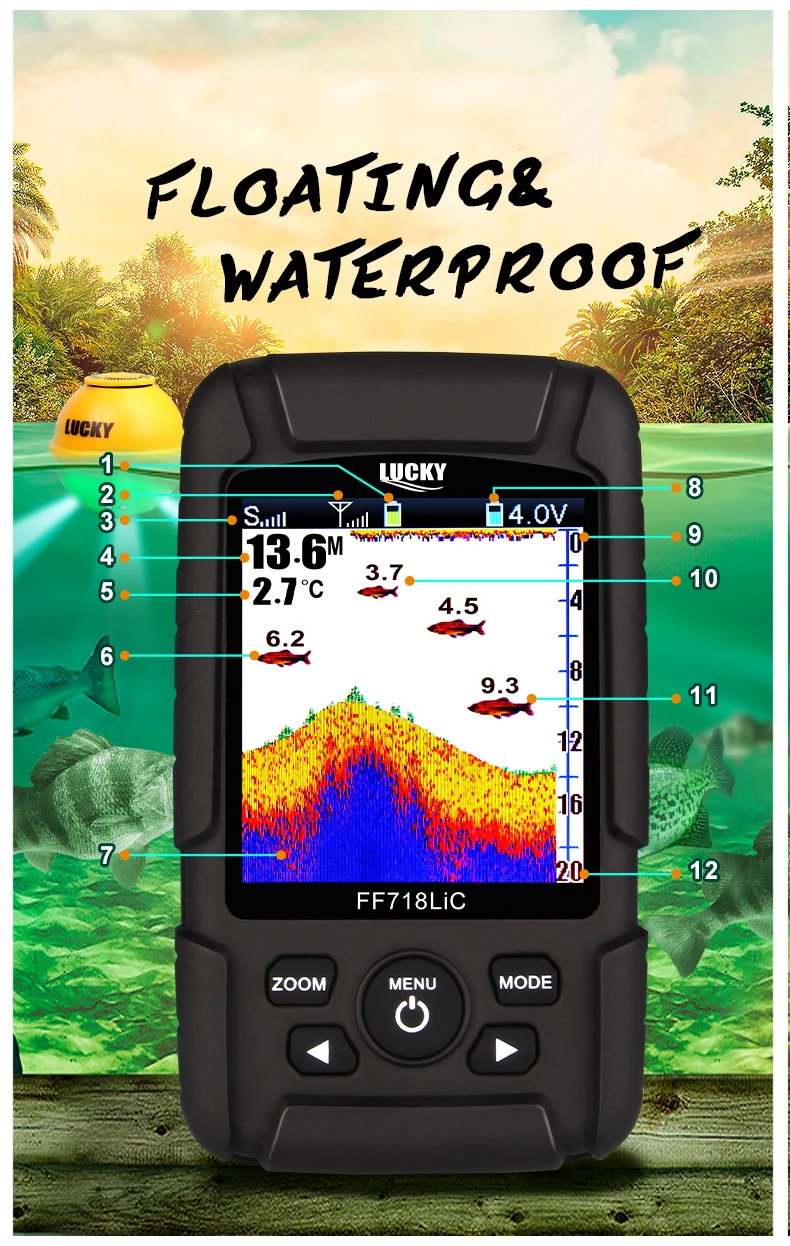 Lucky fishing finder, ff718lic-wla, эхолот для подводная камера для рыбалки, эхолот, эхолот 45 м/147 футов, эхолот