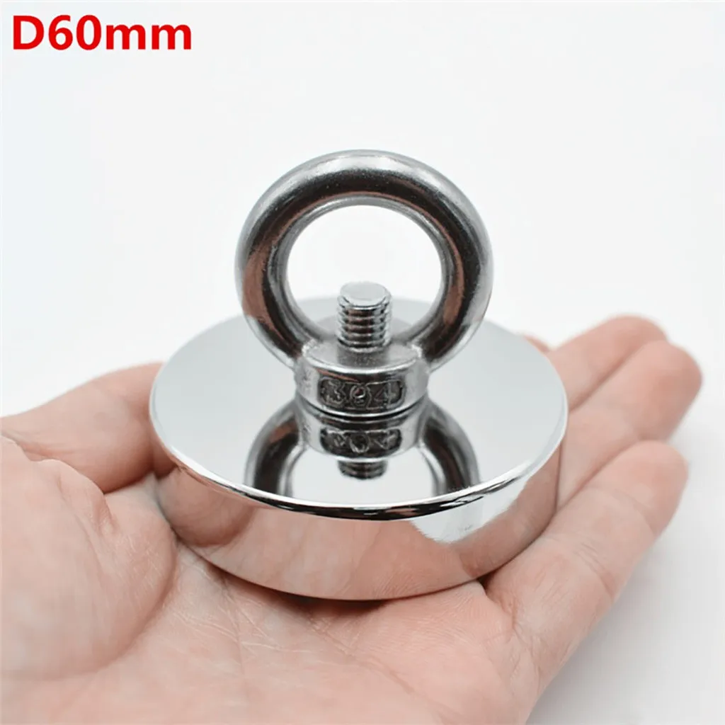 

D60mm 37/68 kg strong powerful round neodymium Magnet hook salvage magnet sea Fishing equipments Holder Pulling Mounting Pot #30