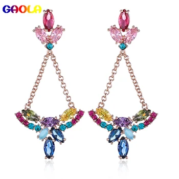 

GAOLA New Geometric Milticolor Cubic Zirconia Link Chain Dangle Earrings for Women Party Fashion Jewelry GLE9195