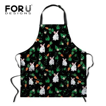 

FORUDESIGNS Sleeveless Rabbit Print Kitchen Apron for Men Women Cute Unisex Chef Cooking Apron Bar Home Cleaning Tools