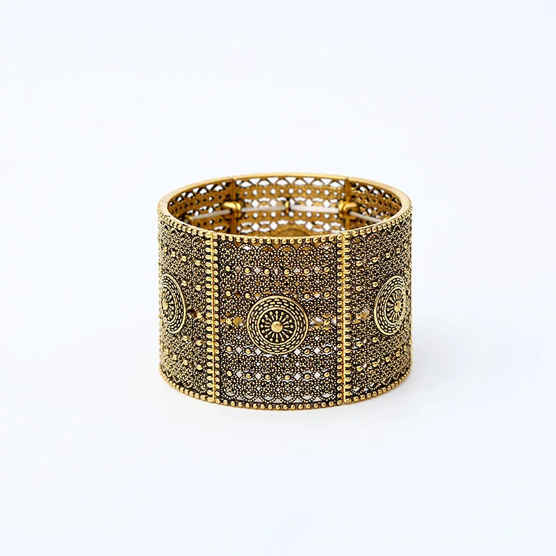 Горячая Распродажа полые широкие браслеты с бусинами и браслеты для женщин золотой цвет женский браслет модное украшение на запястье