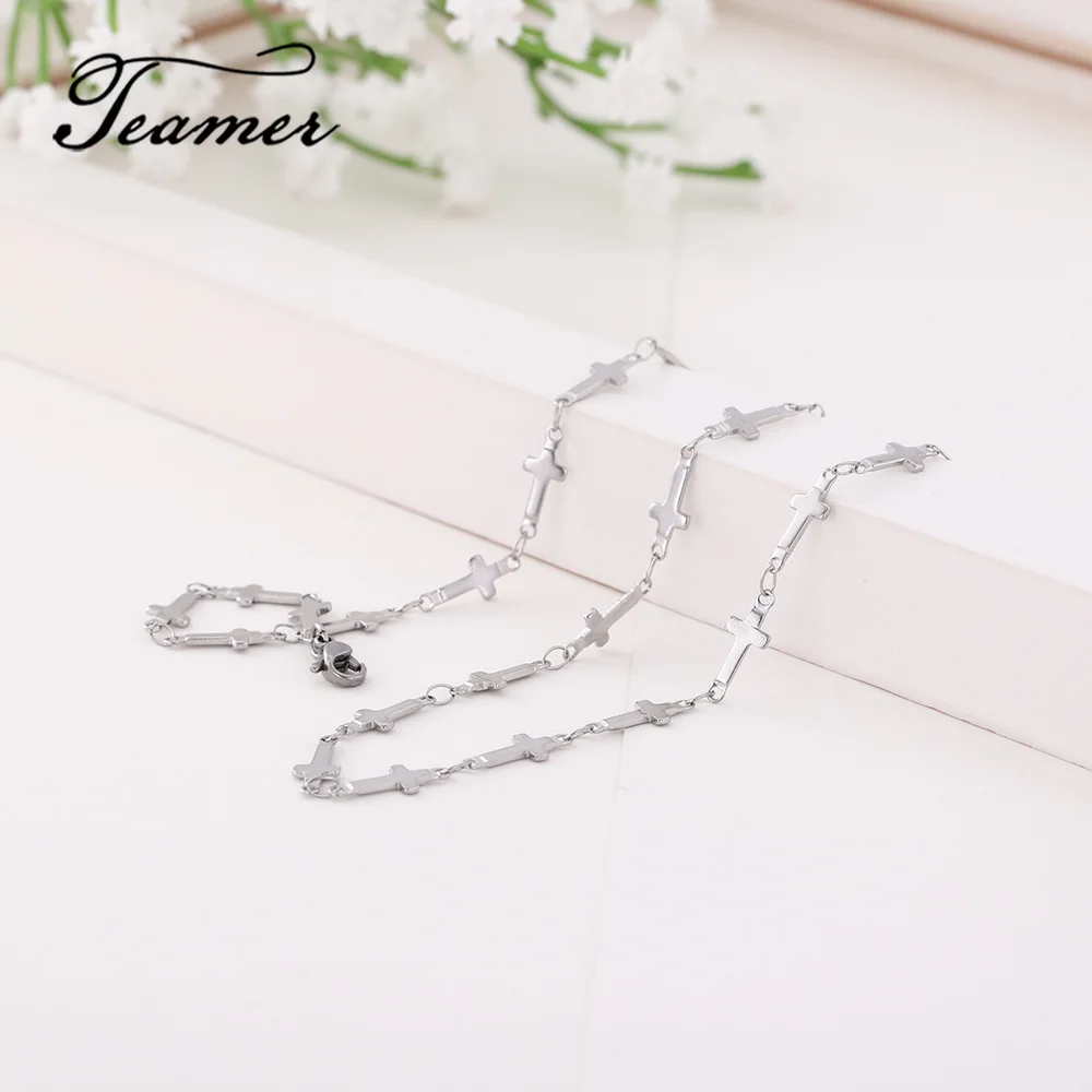

Teamer 50cm Mens Necklace Chain Stainless Steel Cross Chains Necklace for Women Male Female Accessories Fashion Gifts