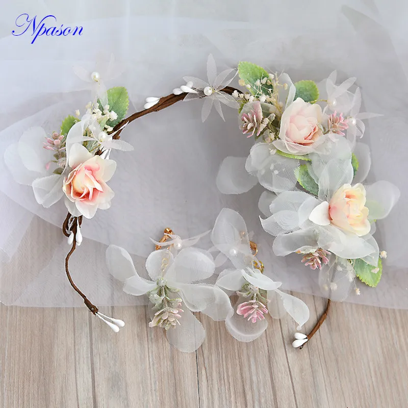 

Fashion Hair Jewelry Bride Headwear Yarn Hairhoop Earring Sets Bridesmaid Hairband Wedding Bridal Hair Accessories 2019 Hot Sell