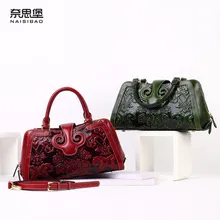 Women’s handbag genuine leather handbag large bag first layer of cowhide embossed women’s handbag chinese style one shoulder