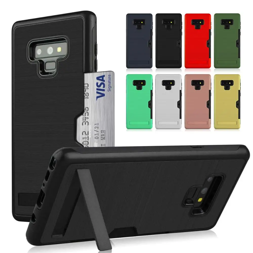 For Samsung Galaxy S8 S9 PLUS S10 case Hybrid Armor with Stand TPU+PC Brushed Hard Card Slot Holder Note 9 8 Phone Case | Мобильные
