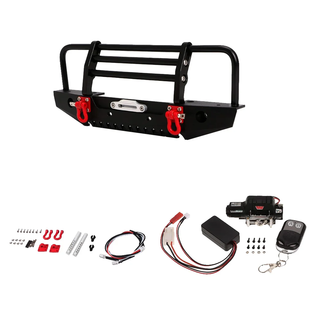

Metal Front Bumper with Remote Control Winch System for 1/10 Traxxas TRX4, Axial SCX10, D90 RC Rock Crawler