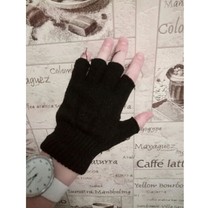 

Women Men Fingerless Gloves Solid Without Fingers Winter Gloves Casual Hand Warmer Knitted Crochet Balck Mitten Ladies Cotton
