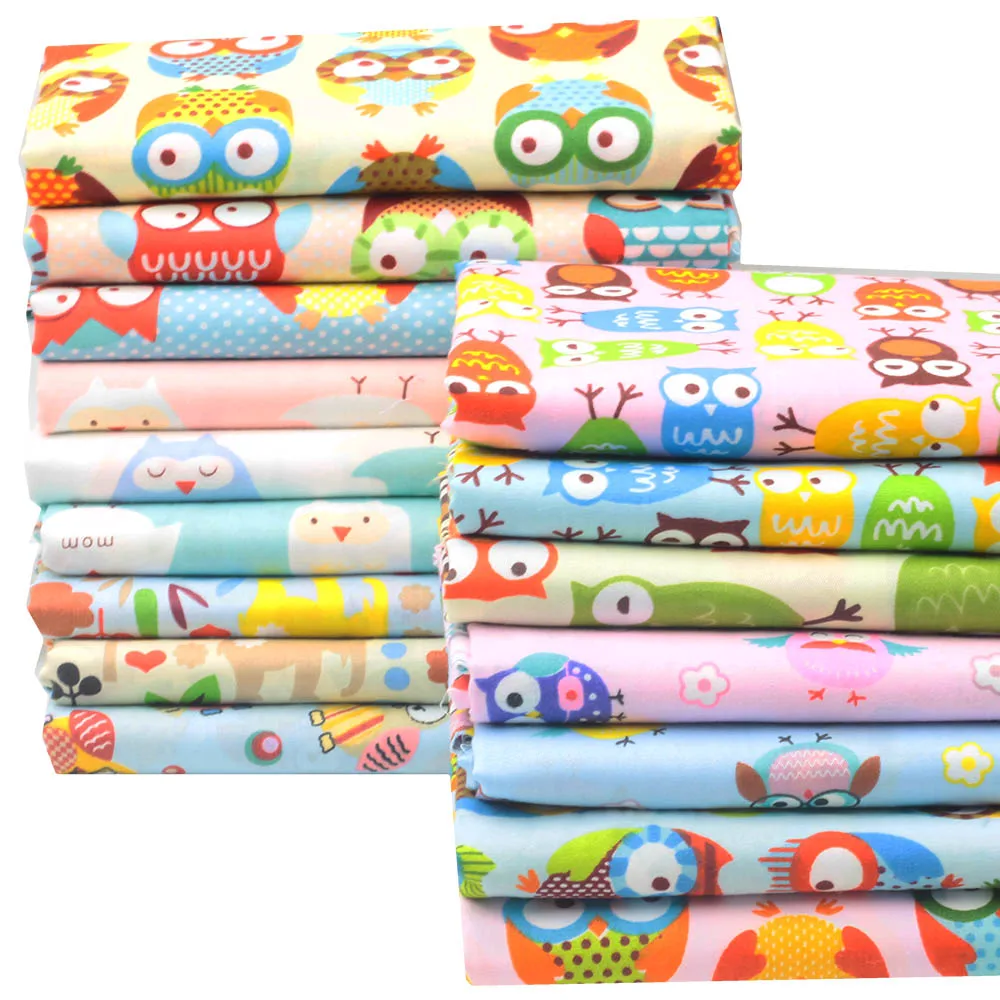 

3Pcs/2Pcs Cartoon Cotton Fabrics Owl Series Clothes Quilting Sewing Bundle Patchwork Fabric for Dress Clothes and Crafts 40x50cm