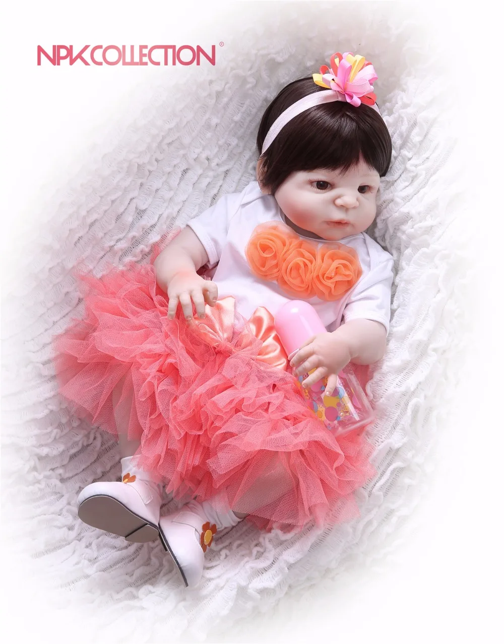 

NPK N 57CM Full Body Silicone Girl Reborn Babies Doll Toys Princess Babies Doll Wig Hair Birthday Gift Kids Brinquedos