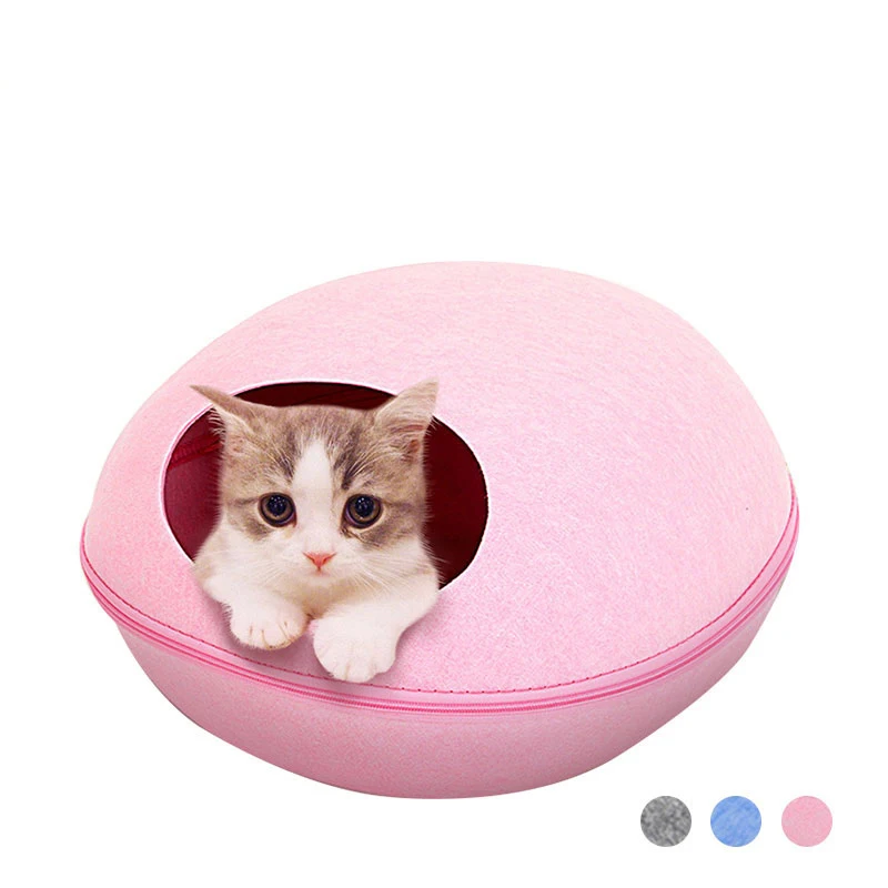 

Pets bed Cat tunnel Beds Dog Cat Bed Sleeping Bag Zipper Egg Shape Felt Cloth Warm cat House All Around Nest Pet Supplies M/L
