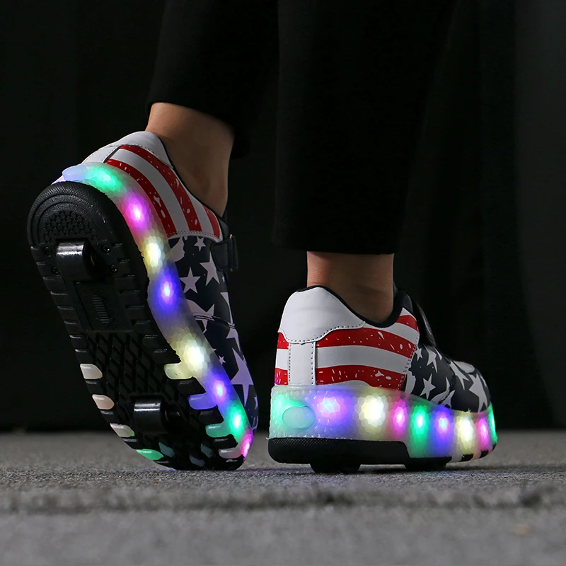 Детская обувь led heelies спортивные кроссовки с двумя колесами для мальчиков роликовые катания повседневная обувь с роликами zapatillas